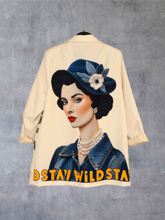 ZETA OTTO STUDIO Printed Blazer “Stay Wild” – Made in Italy (Ιβουάρ)