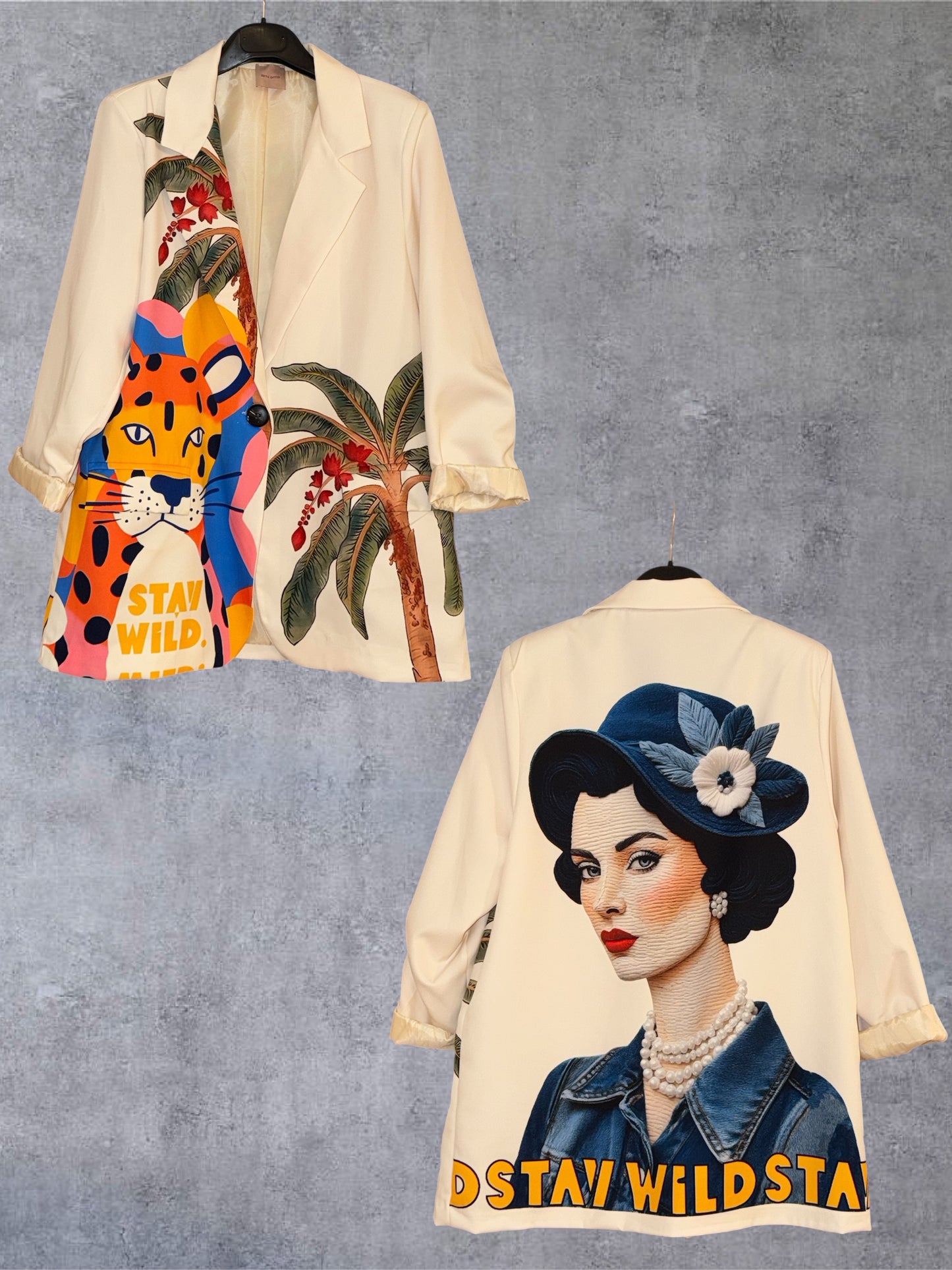 ZETA OTTO STUDIO Printed Blazer “Stay Wild” – Made in Italy (Ιβουάρ)