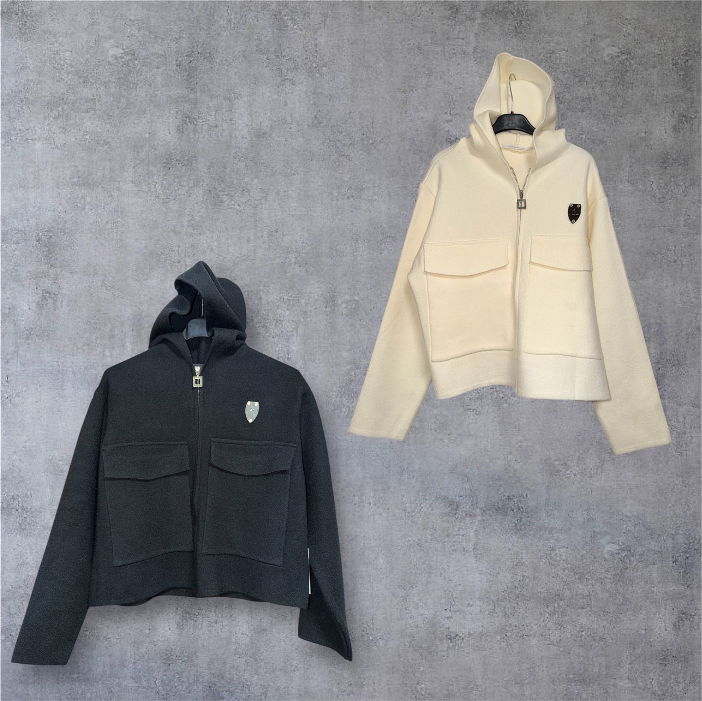 Rossodisera Cropped Hooded Jacket — Black / Cream