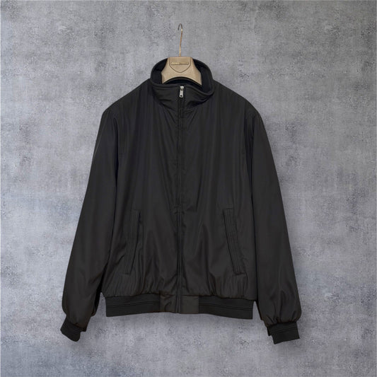 Hermit Men’s Fleece-Lined Bomber Jacket — Black / Beige
