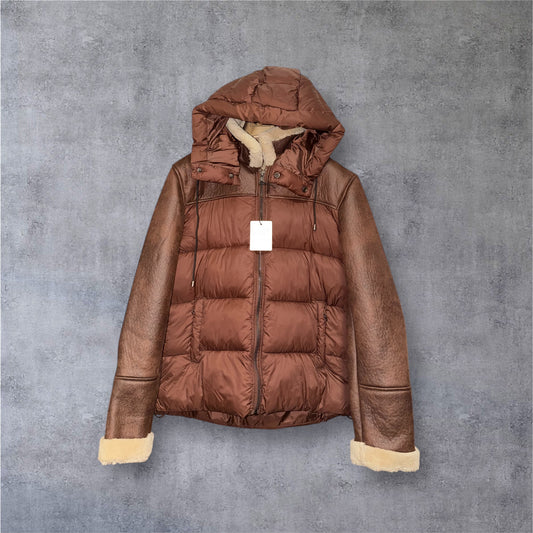 Primo Emporio Puffer Jacket with Faux Shearling Interior & Leather-Look Sleeves