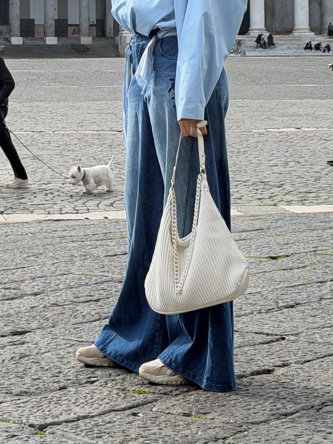 Τζιν Παντελόνι Wide-Leg Made in Italy με Ζωνάκι/Φουλάρι