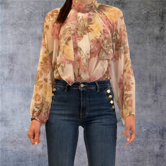 Romantic Floral Chiffon Blouse