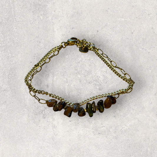 Gold Multilayer Bracelet with Natural Stones