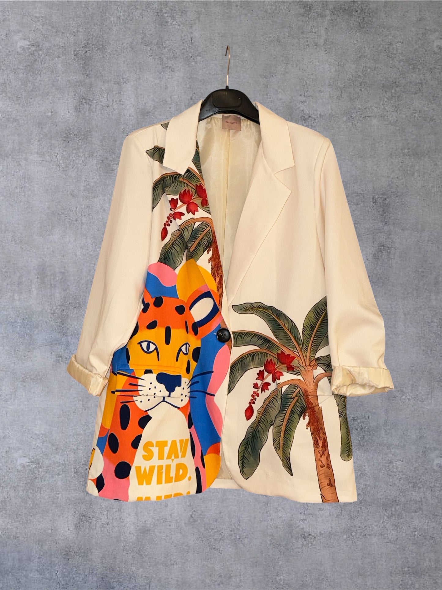 ZETA OTTO STUDIO Printed Blazer “Stay Wild” – Made in Italy (Ιβουάρ)