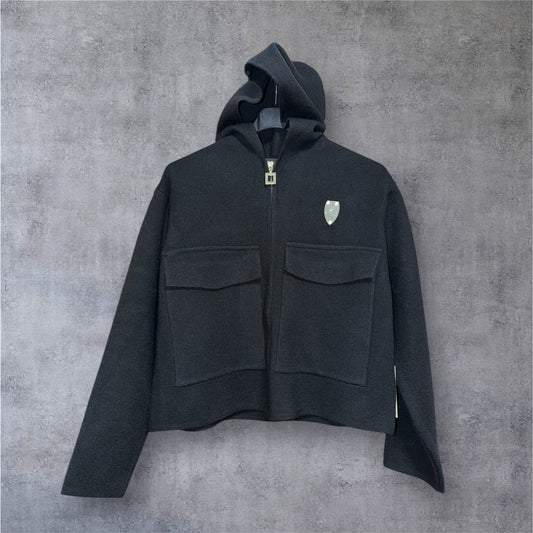 Rossodisera Cropped Hooded Jacket — Black / Cream