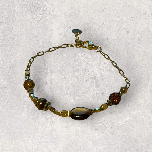Gold Beaded Bracelet with Mixed Elements