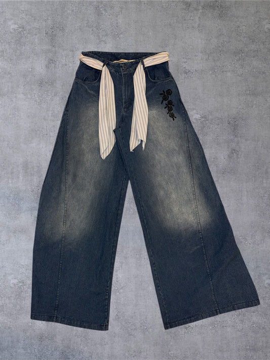 Τζιν Παντελόνι Wide-Leg Made in Italy με Ζωνάκι/Φουλάρι